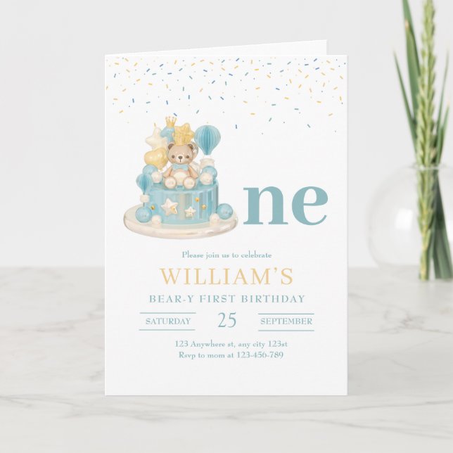 Beary First Birthday, Teddy Bear 1st Birthday  Invitation (Front)