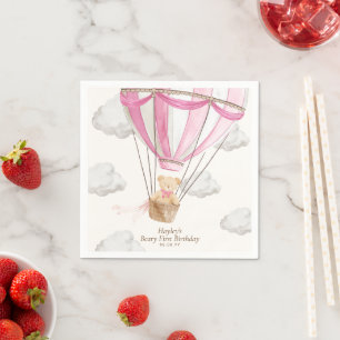 Beary First Birthday Teddy Bear Hot Air Balloon Napkin