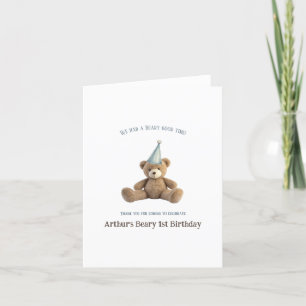 Beary first birthday thank you card