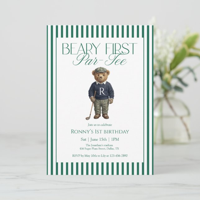 Beary First Par-Tee Golf 1st Birthday Invitation (Standing Front)