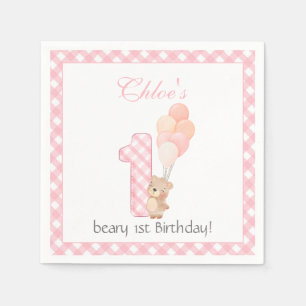 Beary First pink Teddy Bear Birthday Party  Napkin