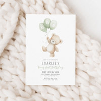 Beary First Sage Green Balloon Boy 1st Birthday