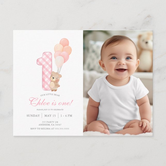 Beary First Teddy Bear Invitation photo Anniversai (Devant)