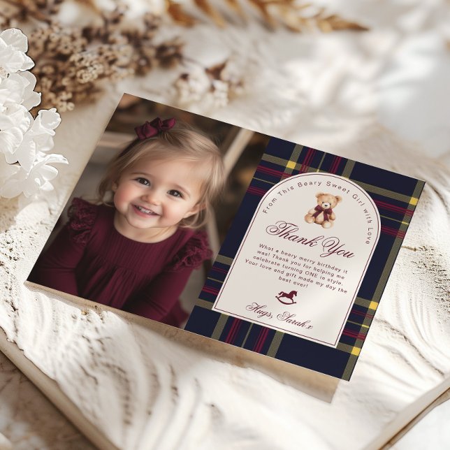 Beary Fun Preppy Girl 1er anniversaire Carte de re (Créateur téléchargé)