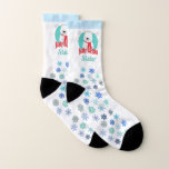 Beary Huggable Winter Christmas Bear Personalized Socks<br><div class="desc">Beary huggable custom t-shirts. Whimsical polar bear gifts for the world's best family member ever for the Christmas holiday season. This fabulous ugly sweater alternative features a cute teddy bear with snowflakes in colourful teal blue, bright red, and winter white. Fabulously Festive and fun gift ideas created for your unique...</div>