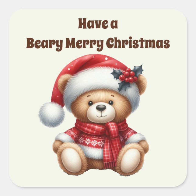 Beary Merry Christmas bear  Square Sticker (Front)