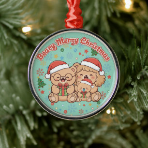 "Beary Merry Christmas" Cute Teddy Bear Family Metal Ornament