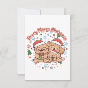 "Beary Merry Christmas" Cute Teddy Bear Family Thank You Card