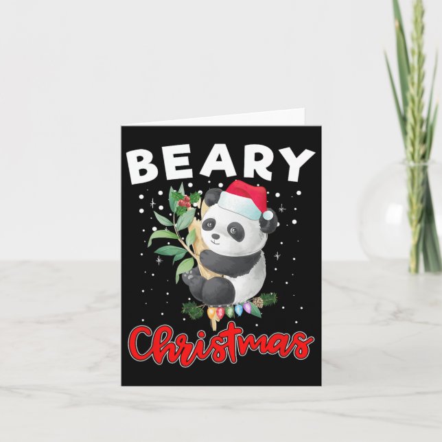 Beary Merry Christmas For Panda Bear Lovers Funny  Card (Front)
