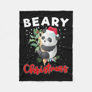 Beary Merry Christmas For Panda Bear Lovers Funny  Fleece Blanket