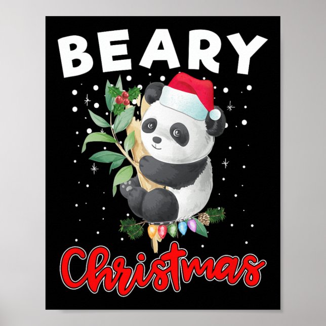 Beary Merry Christmas For Panda Bear Lovers Funny  Poster (Front)