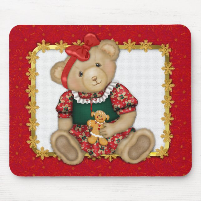 Beary Merry Christmas -Girl Teddy Mouse Pad (Front)