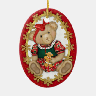 Beary Merry Teddy Bear Ornament - Oval 2