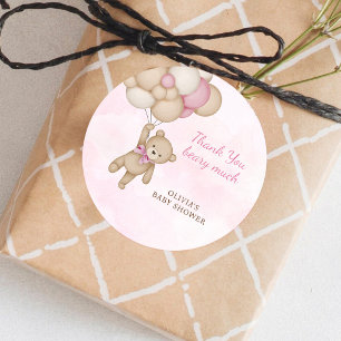 Beary Much Pink Baby Shower Thank You Classic Round Sticker