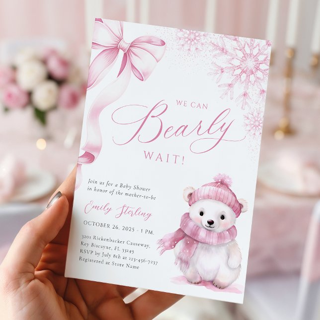 Beary Pink Winter Baby Shower Invitation (Créateur téléchargé)