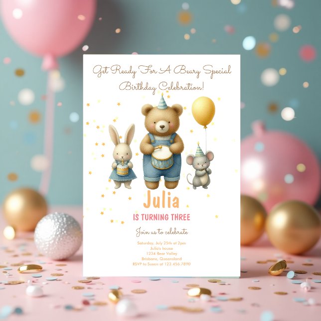 Beary Special Anniversaire Bash Invitation (Beary Special Birthday Bash Celebration Invitation)