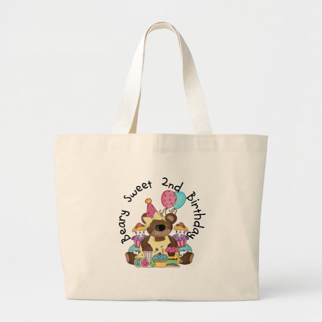 Beary Sweet 2nd Birthday T-shirts and Gifts Large Tote Bag (Front)