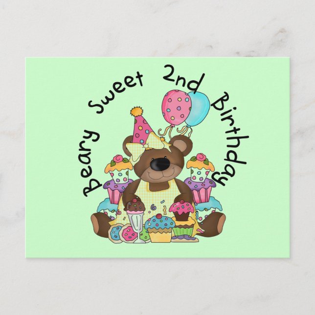 Beary Sweet 2nd Birthday T-shirts and Gifts Postcard (Front)