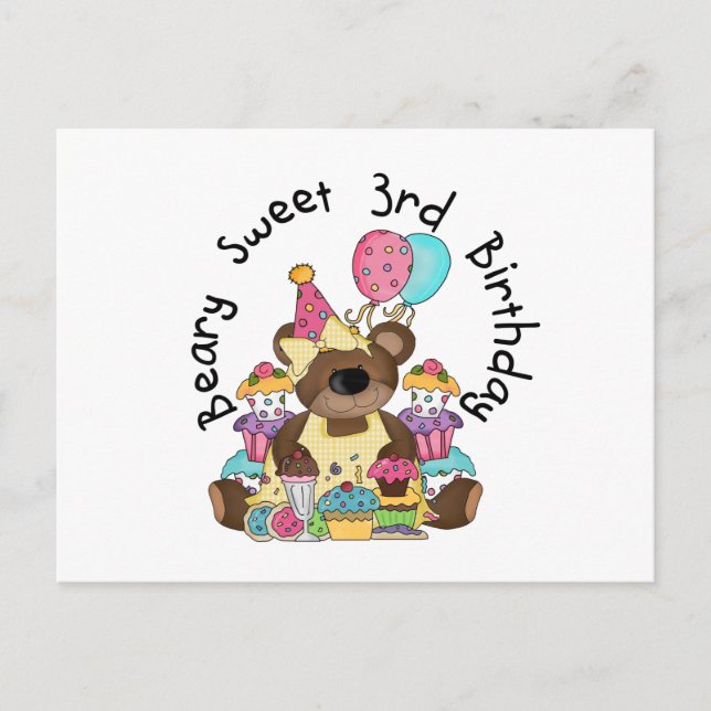 Beary Sweet 3rd Birthday Tshirts and Gifts Postcard (Front)