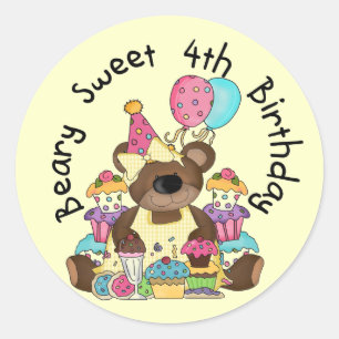 Beary Sweet 4th Birthday Classic Round Sticker