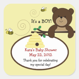 Beary Sweet Bear & Bee SQUARE Favour Sticker