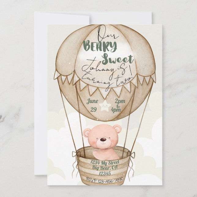 Beary Sweet Birthday Invitation (Front)
