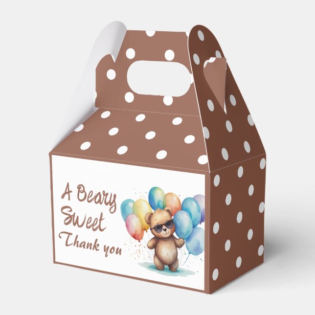 Beary Sweet Teddy bear wearing glasses and balloon Favor Box (Front Side)