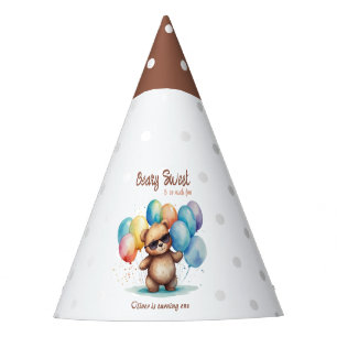 Beary Sweet Teddy bear wearing glasses and balloon Party Hat