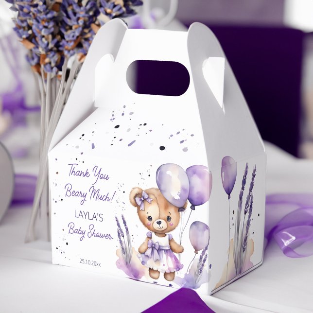 Beary teddy bear purple baby shower thank you favor box (Beary cute teddy bear purple baby shower thank you favor box lavender girl teddy bear favor box)