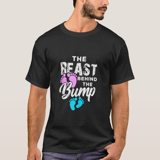 Beast Behind Bump Pregnancy Announcement Dad Daddy T-Shirt (Front)