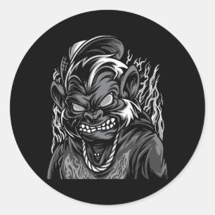 beast mode black and white illustration classic round sticker