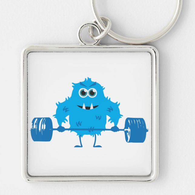 Beast Mode - Cute Monster Lifting Weights Keychain (Front)