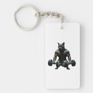 Beast Mode Muscular Gym Cat Keychain
