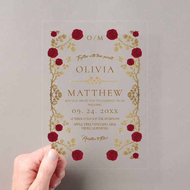 Beast & the Beauty Rose Wedding Acrylic Invitations (Insitu (Handheld))