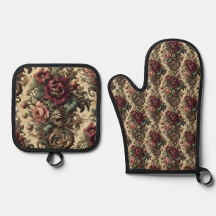 Beastly Bouquet – Gothic Victorian Oven Mitt & Pot Holder Set