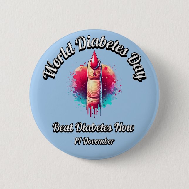 Beat Diabetes Now. World Diabetes Day. 2 Inch Round Button (Front)
