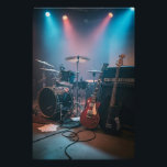 Beat & Light Poster<br><div class="desc">Capture the energy of your music! This vibrant image of a studio with drums,  a amplifier and dramatic lighting is perfect for inspiring creativity and adding a musical touch to your space. Ideal for decorating bedrooms or workspaces.</div>