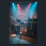 Beat & Light Poster<br><div class="desc">Capture the energy of your music! This vibrant image of a studio with drums,  a amplifier and dramatic lighting is perfect for inspiring creativity and adding a musical touch to your space. Ideal for decorating bedrooms or workspaces.</div>