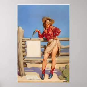 Beat That Cowgirl Western Vintage Style Elvgren Poster