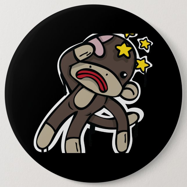 Beat up SOCK MONKEY 6 Inch Round Button (Front)
