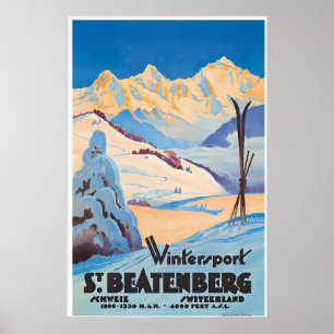 Beatenberg Swiss Alps Switzerland Ski Vintage Poster