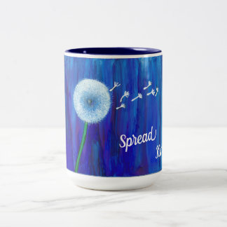 Beatiful, blue dandelion mug with cheerful message