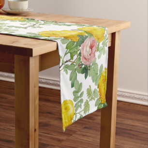Beatiful Vintage Pink and Yellow Rose Floral Short Table Runner