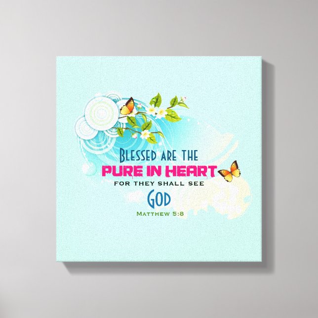Beatitude Quote with Butterflies and Blossoms Canvas Print (Front)