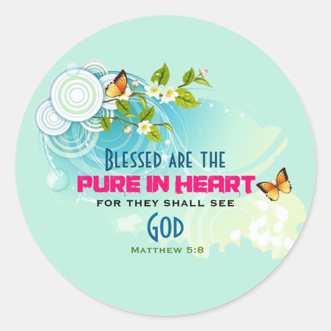 Beatitude Quote with Butterflies and Blossoms Classic Round Sticker (Front)
