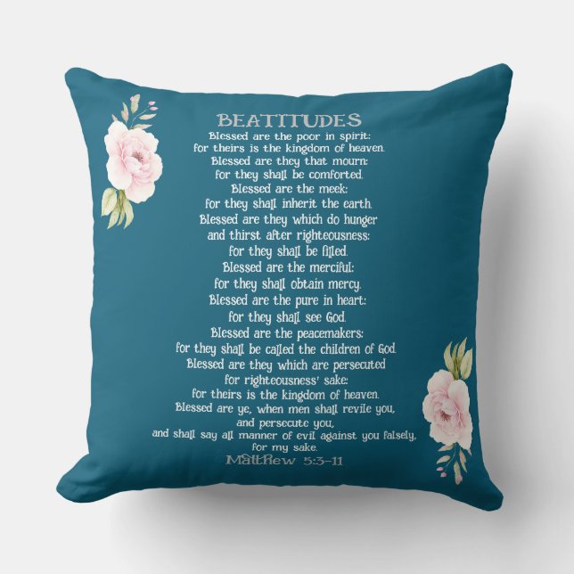 Beatitudes & Olive Branches Matthew 5:3-11 Throw P Throw Pillow (Front)