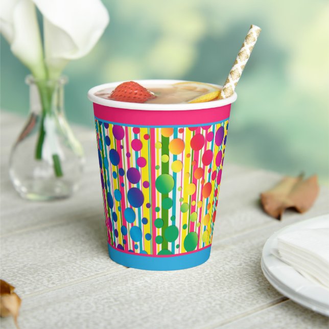 [Beatnik Bubbles] Retro Polka Dot Stripe Two Tone Paper Cups (Insitu)