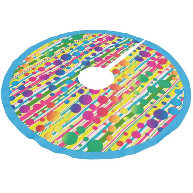 [Beatnik Bubbles] Retro Polka Dot Striped Blue Brushed Polyester Tree Skirt (Angled)
