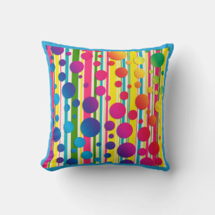 [Beatnik Bubbles] Retro Polka Dot Striped Blue Throw Pillow