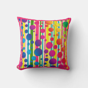 [Beatnik Bubbles] Retro Polka Dot Striped Pink Throw Pillow